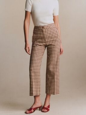 Sezane Martin Crop Trousers Brown Gingham/ Ecru - Size 6